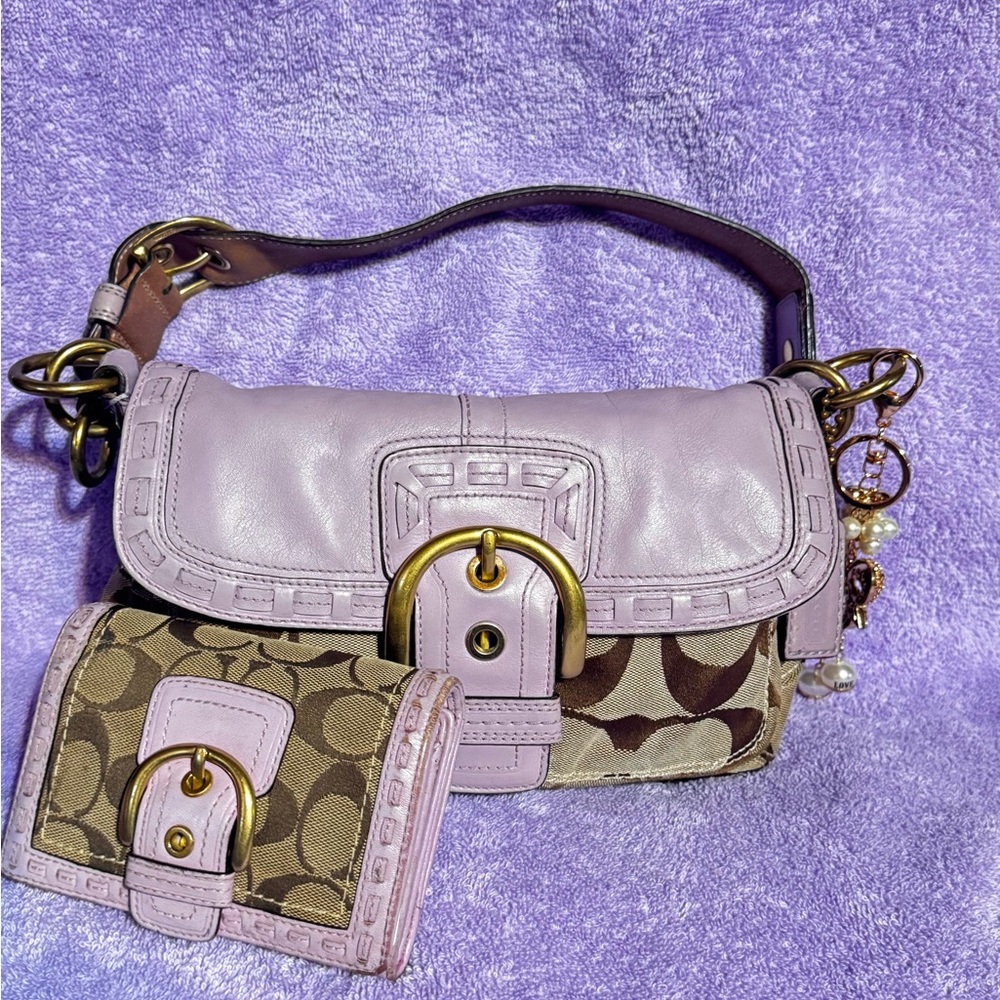 Rare Y2K Coach Lavender/Brown SoHo Bag and Wallet Women's Bag Set